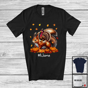 MacnyStore - Personalized Custom Name Turkey Riding Squirrel, Lovely Thanksgiving Pumpkins, Squirrel Lover T-Shirt