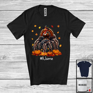 MacnyStore - Personalized Custom Name Turkey Riding Tarantula, Lovely Thanksgiving Pumpkins, Tarantula Lover T-Shirt