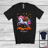 MacnyStore - Personalized Custom Name Turkey Riding Unicorn, Lovely Thanksgiving Pumpkins, Unicorn Lover T-Shirt