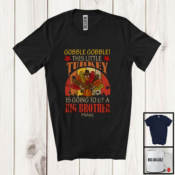 MacnyStore - Personalized Custom Name Turkey To Be A Big Brother; Happy Thanksgiving Pregnancy; Vintage Retro T-Shirt