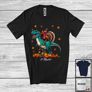 MacnyStore - Personalized Custom Name Turkey Trainer Riding T-Rex; Amazing Thanksgiving Fall Leaf Jobs T-Shirt