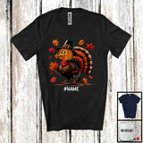 MacnyStore - Personalized Custom Name Turkey With Pumpkin Face; Lovely Thanksgiving Fall Leaves T-Shirt