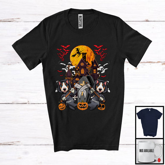 MacnyStore - Personalized Custom Name Two Bull Terrier Death, Humorous Halloween Owner Pumpkins T-Shirt