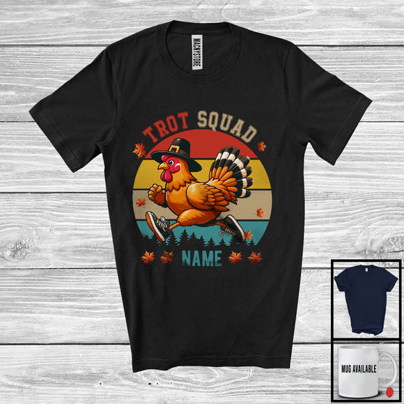 MacnyStore - Personalized Custom Name Vintage Retro Trot Squad, Humorous Thanksgiving Chicken Marathon Running T-Shirt