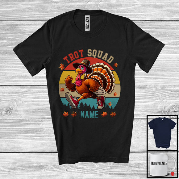 MacnyStore - Personalized Custom Name Vintage Retro Trot Squad, Humorous Thanksgiving Turkey Marathon Running T-Shirt