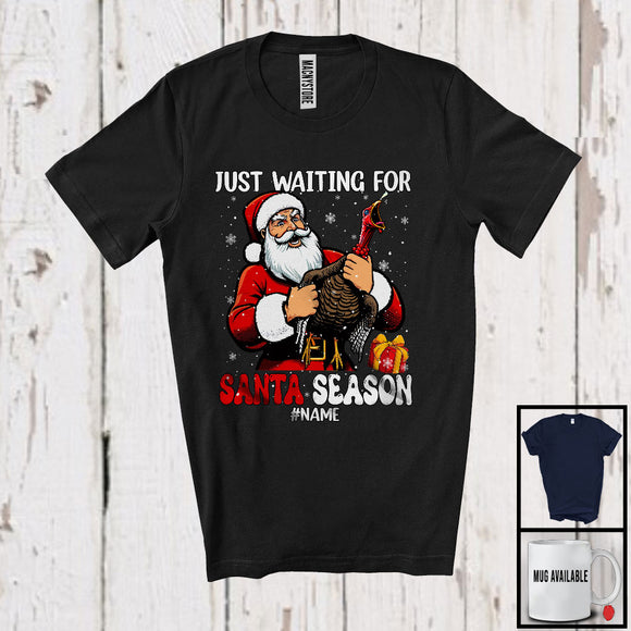 MacnyStore - Personalized Custom Name Waiting For Santa Season; Humorous Christmas Thanksgiving Turkey T-Shirt