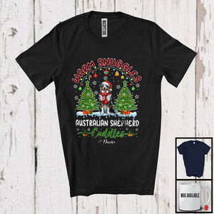 MacnyStore - Personalized Custom Name Warm Snuggles Australian Shepherd; Fantastic Christmas Lights Tree Plaid T-Shirt