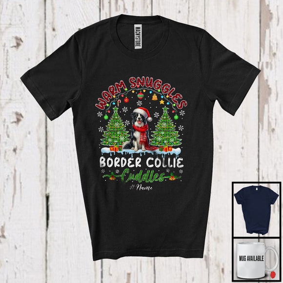 MacnyStore - Personalized Custom Name Warm Snuggles Border Collie; Fantastic Christmas Lights Tree Plaid T-Shirt