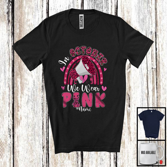 MacnyStore - Personalized Custom Name We Wear Pink; Lovely Breast Cancer Ribbon; Social Worker Rainbow T-Shirt