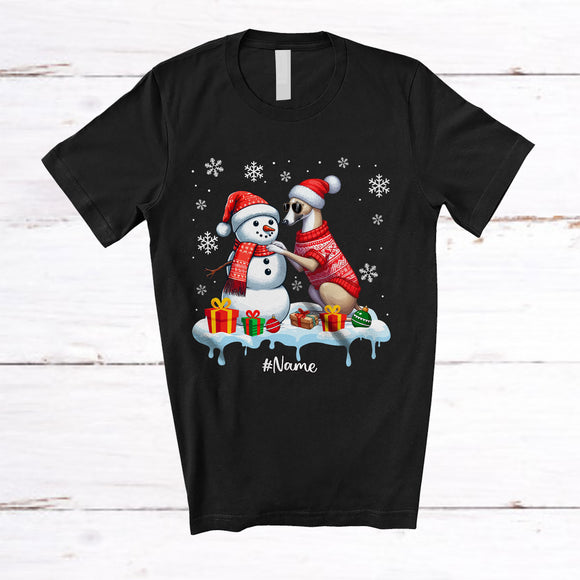 MacnyStore - Personalized Custom Name Whippet Build Snowman; Lovely Snow Santa Whippet; Family T-Shirt