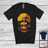 MacnyStore - Personalized Custom Name Witch Beaver With Pumpkin Scary Moon; Adorable Halloween Animal Family T-Shirt