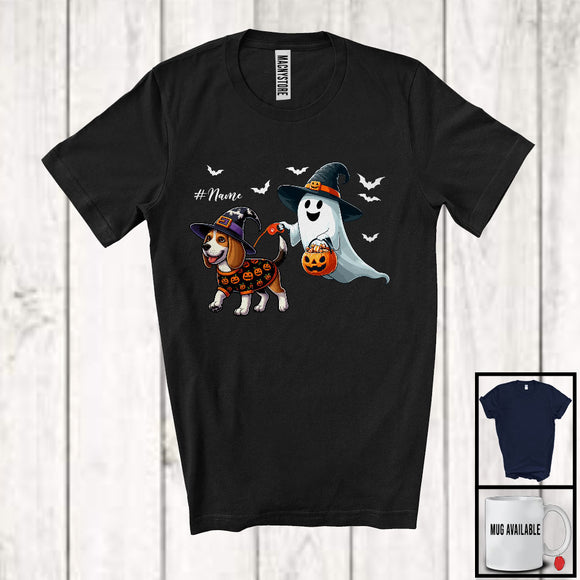 MacnyStore - Personalized Custom Name Witch Boo Walking Beagle; Lovely Halloween Ghost Candy T-Shirt