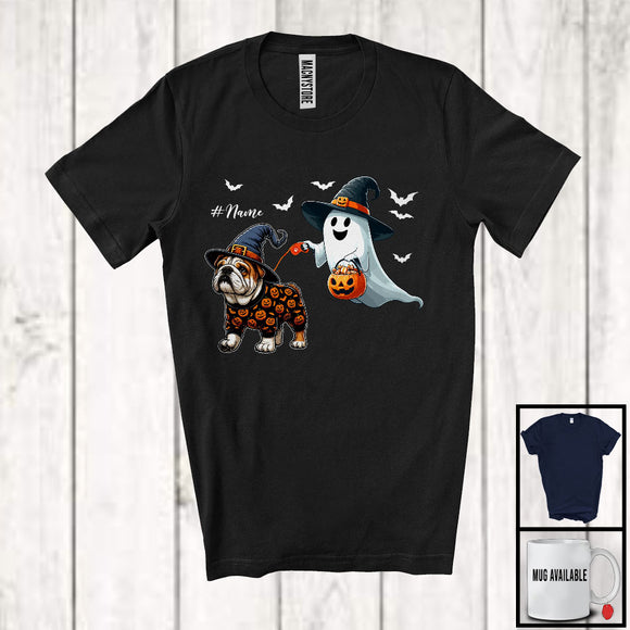 MacnyStore - Personalized Custom Name Witch Boo Walking Bulldog; Lovely Halloween Ghost Candy T-Shirt