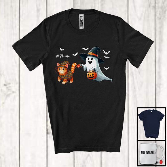 MacnyStore - Personalized Custom Name Witch Boo Walking Cat; Lovely Halloween Ghost Candy T-Shirt