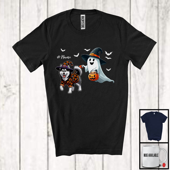 MacnyStore - Personalized Custom Name Witch Boo Walking Husky; Lovely Halloween Ghost Candy T-Shirt