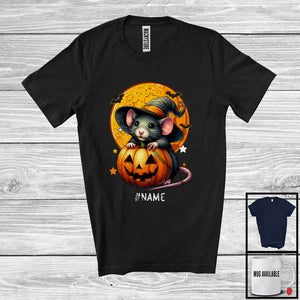 MacnyStore - Personalized Custom Name Witch Rat With Pumpkin Scary Moon; Adorable Halloween Animal Family T-Shirt