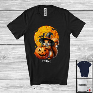 MacnyStore - Personalized Custom Name Witch Squirrel With Pumpkin Scary Moon; Adorable Halloween Animal Family T-Shirt