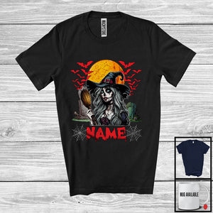 MacnyStore - Personalized Custom Name Witch With Scary Moon, Lovely Halloween Witch, Family Group T-Shirt