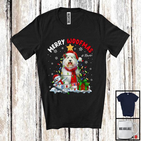 MacnyStore - Personalized Custom Name Woofmas; Lovely Christmas Lights Santa Bearded Collie; Snowman T-Shirt