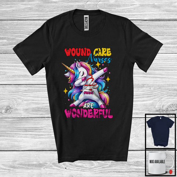 MacnyStore - Personalized Custom Name Wound Care Nurse Are Wonderful; Cute Magical Dabbing Unicorn Nurse T-Shirt