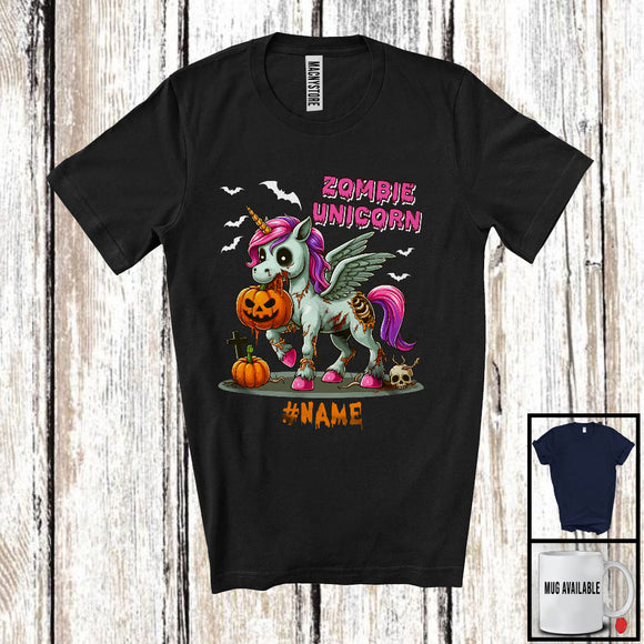 MacnyStore - Personalized Custom Name Zombie Unicorn; Creepy Halloween Costume Unicorn Lover T-Shirt