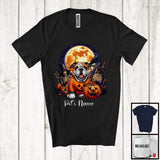 MacnyStore - Personalized Custom Puppy's Name Bulldog Dog, Lovely Halloween Skeleton Pumpkins T-Shirt