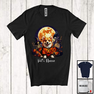 MacnyStore - Personalized Custom Puppy's Name Corgi Dog, Lovely Halloween Skeleton Pumpkins T-Shirt