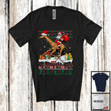 MacnyStore - Personalized Custom Name Santa Riding Giraffe; Lovely Christmas Lights Sweater Santa Giraffe Lover T-Shirt