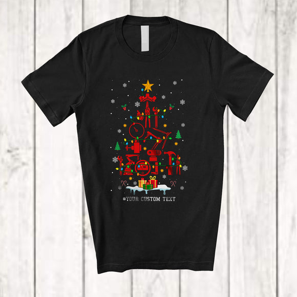 MacnyStore - Personalized Custom Text Engineer Equipments Christmas Tree; Amazing X-mas Lights Family T-Shirt