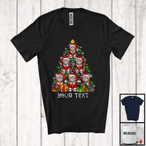 MacnyStore - Personalized Custom Text Santa American Shorthair Christmas Tree; Joyful X-mas Lights Family T-Shirt