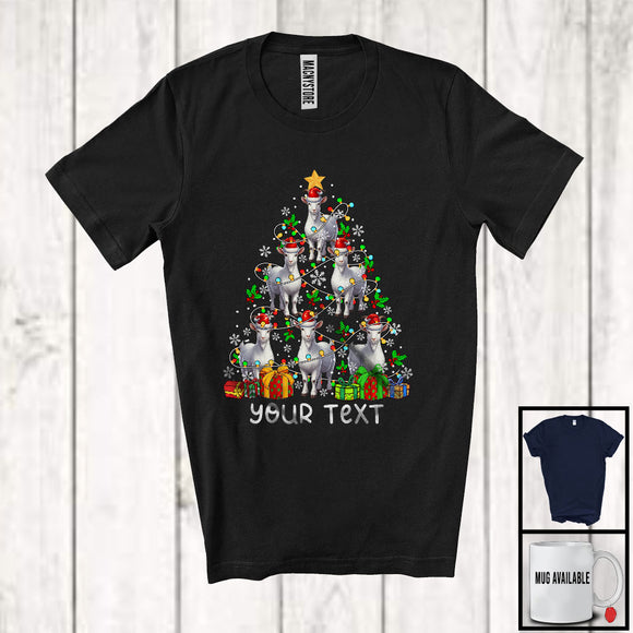 MacnyStore - Personalized Custom Text Santa Goat Christmas Tree; Joyful X-mas Lights Farm Farmer T-Shirt