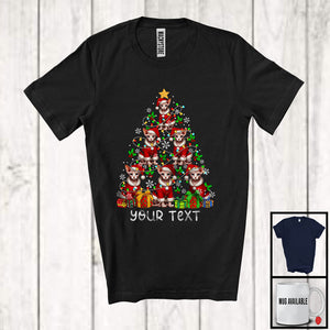 MacnyStore - Personalized Custom Text Santa Sphynx Christmas Tree; Joyful X-mas Lights Family T-Shirt