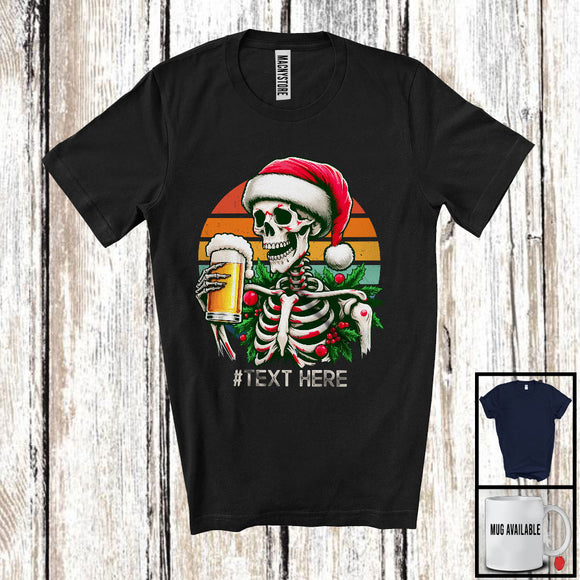 MacnyStore - Personalized Custom Text Vintage Retro Santa Skeleton Beer Glass; Merry Christmas Drinking Drunker T-Shirt