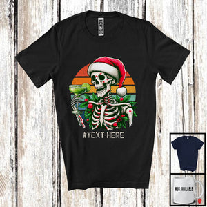 MacnyStore - Personalized Custom Text Vintage Retro Santa Skeleton Cocktail Glass; Merry Christmas Drinking Drunker T-Shirt