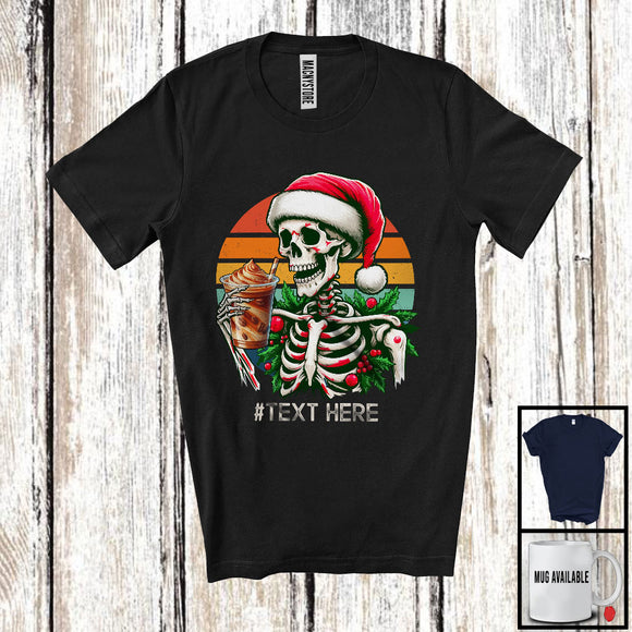 MacnyStore - Personalized Custom Text Vintage Retro Santa Skeleton Coffee; Merry Christmas Drinking Drunker T-Shirt