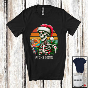 MacnyStore - Personalized Custom Text Vintage Retro Santa Skeleton Donut; Merry Christmas Food Eating Team T-Shirt