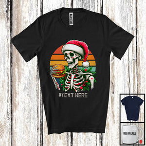 MacnyStore - Personalized Custom Text Vintage Retro Santa Skeleton Hamburger; Merry Christmas Food Eating Team T-Shirt