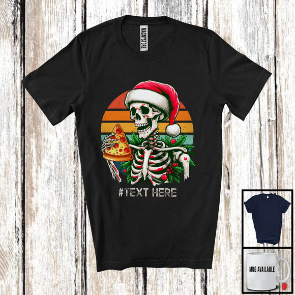 MacnyStore - Personalized Custom Text Vintage Retro Santa Skeleton Pizza; Merry Christmas Food Eating Team T-Shirt