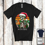 MacnyStore - Personalized Custom Text Vintage Retro Santa Skeleton Pizza; Merry Christmas Food Eating Team T-Shirt