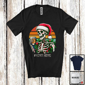 MacnyStore - Personalized Custom Text Vintage Retro Santa Skeleton Whiskey Glass; Merry Christmas Drinking Drunker T-Shirt