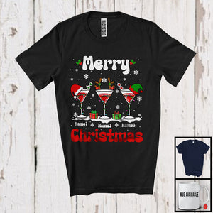 MacnyStore - Personalized Custom Three Names Merry Christmas; Cheerful Three Cocktail Glasses; Drinking T-Shirt