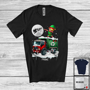 MacnyStore - Personalized Dabbing Elf On Garbage Truck; Joyful Christmas Custom Name Elf; Garbage Truck Driver T-Shirt