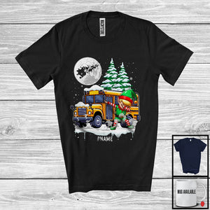 MacnyStore - Personalized Dabbing Elf On School Bus; Joyful Christmas Custom Name Elf; School Bus Driver T-Shirt