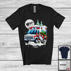 MacnyStore - Personalized Dabbing Gnome On Ambulance; Joyful Christmas Custom Name; Ambulance Driver T-Shirt