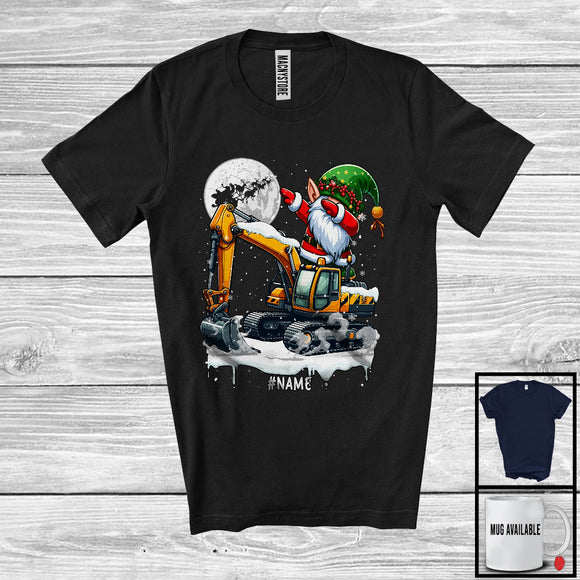 MacnyStore - Personalized Dabbing Gnome On Excavator; Joyful Christmas Custom Name; Excavator Driver T-Shirt