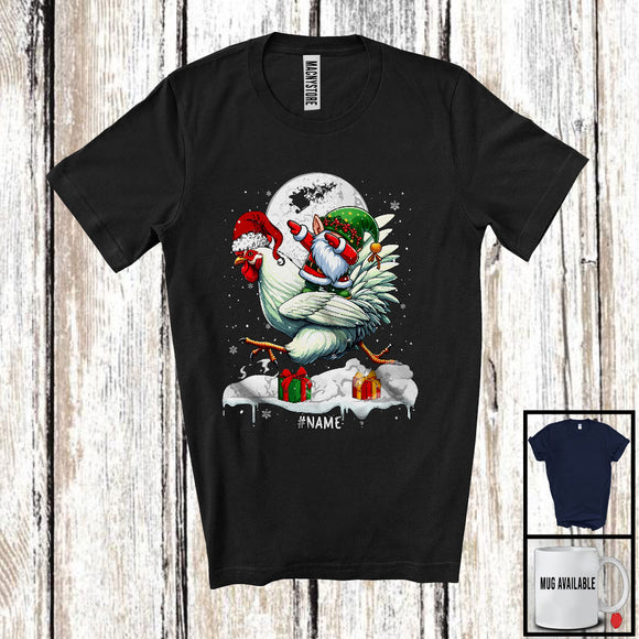 MacnyStore - Personalized Dabbing Gnome Riding Chicken; Cheerful Christmas Custom Name Santa Farm; Farmer T-Shirt