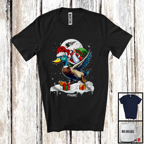 MacnyStore - Personalized Dabbing Gnome Riding Duck; Cheerful Christmas Custom Name Santa Farm; Farmer T-Shirt