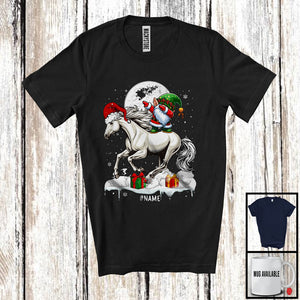 MacnyStore - Personalized Dabbing Gnome Riding Horse; Cheerful Christmas Custom Name Santa Farm; Farmer T-Shirt