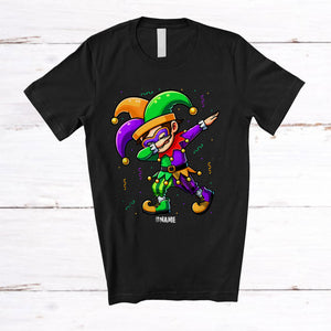 MacnyStore - Personalized Dabbing Mardi Gras Boy; Amazing Mardi Gras Custom Name Boy Jester Hat; Parades T-Shirt