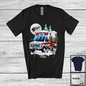 MacnyStore - Personalized Dabbing Reindeer On Ambulance; Joyful Christmas Custom Name; Ambulance Driver T-Shirt